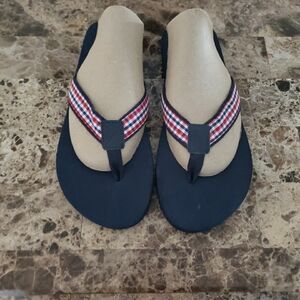 Men J. Crew Gingham Flip Flops Red/White And Blue Checkered